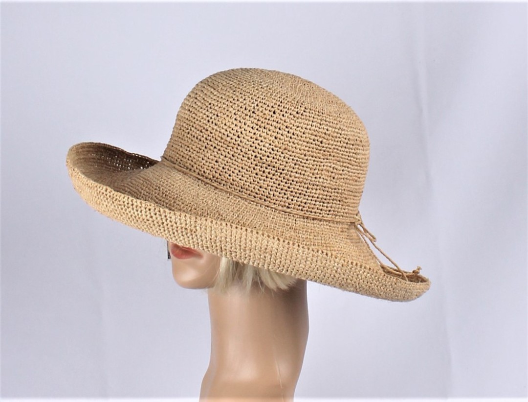 Hand made ladies dome raffia upturn with self tie Style: HS/9020 image 0